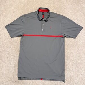 Dunning Golf Polo Shirt Mens XL Grey Red Stripe Performance Stretch Short Sleeve